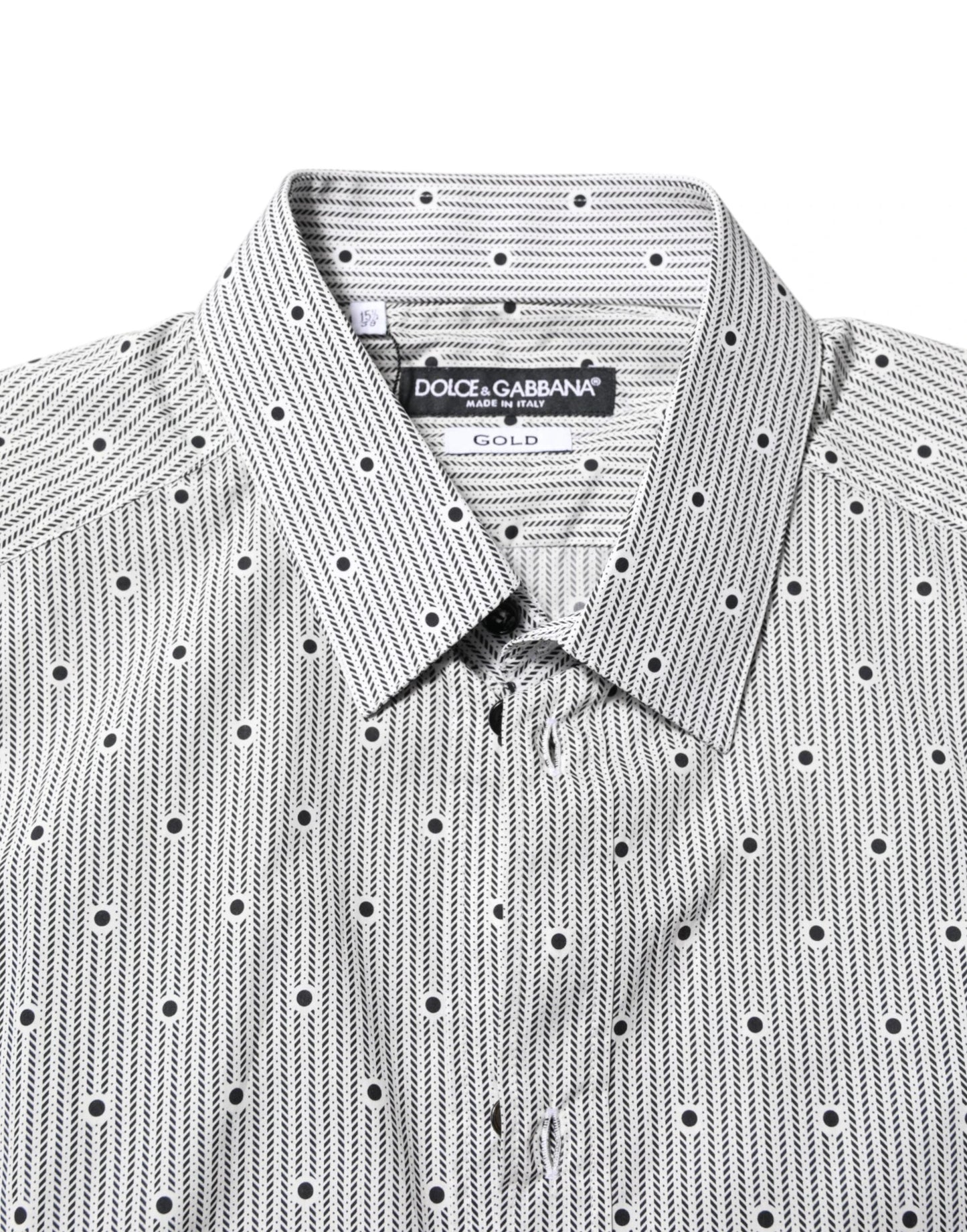 Dolce & Gabbana Gray Dotted Semi Fitted GOLD Men Formal Shirt by Dolce & Gabbana