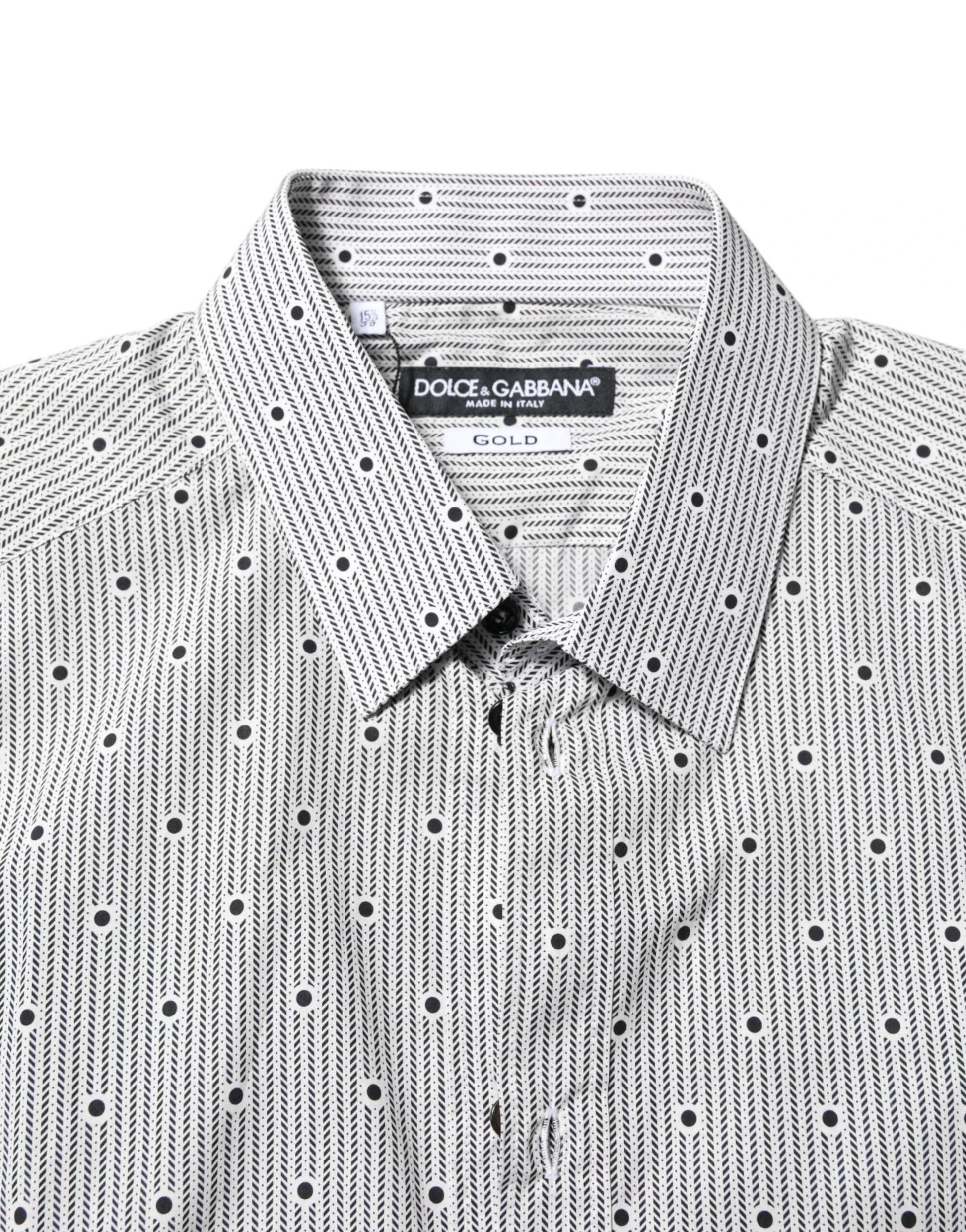 Dolce & Gabbana Gray Dotted Semi Fitted GOLD Men Formal Shirt by Dolce & Gabbana
