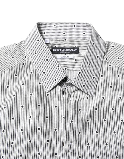 Dolce & Gabbana Gray Dotted Semi Fitted GOLD Men Formal Shirt by Dolce & Gabbana