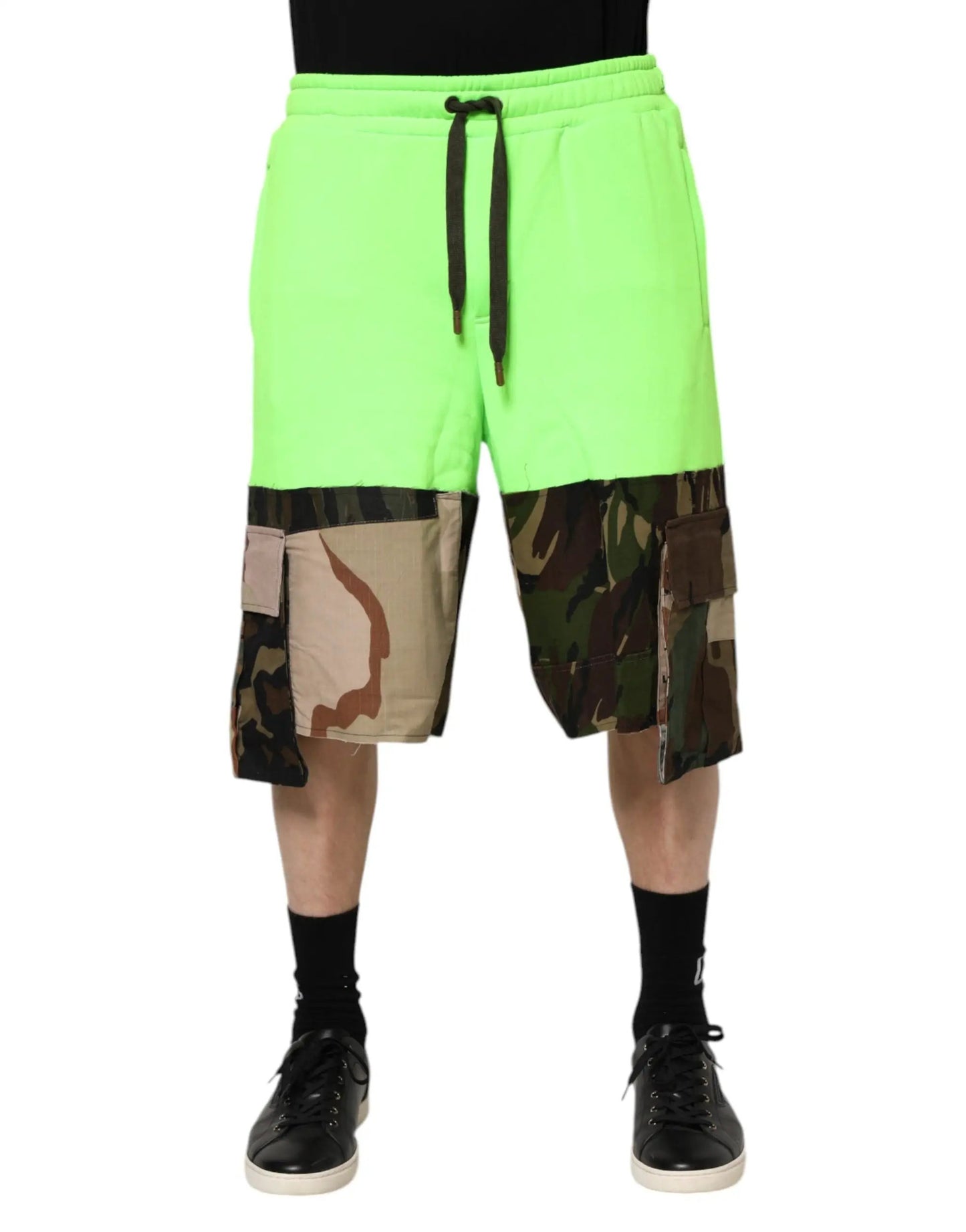 Dolce & Gabbana Green Patchwork Cargo Bermuda Men Shorts by Dolce & Gabbana