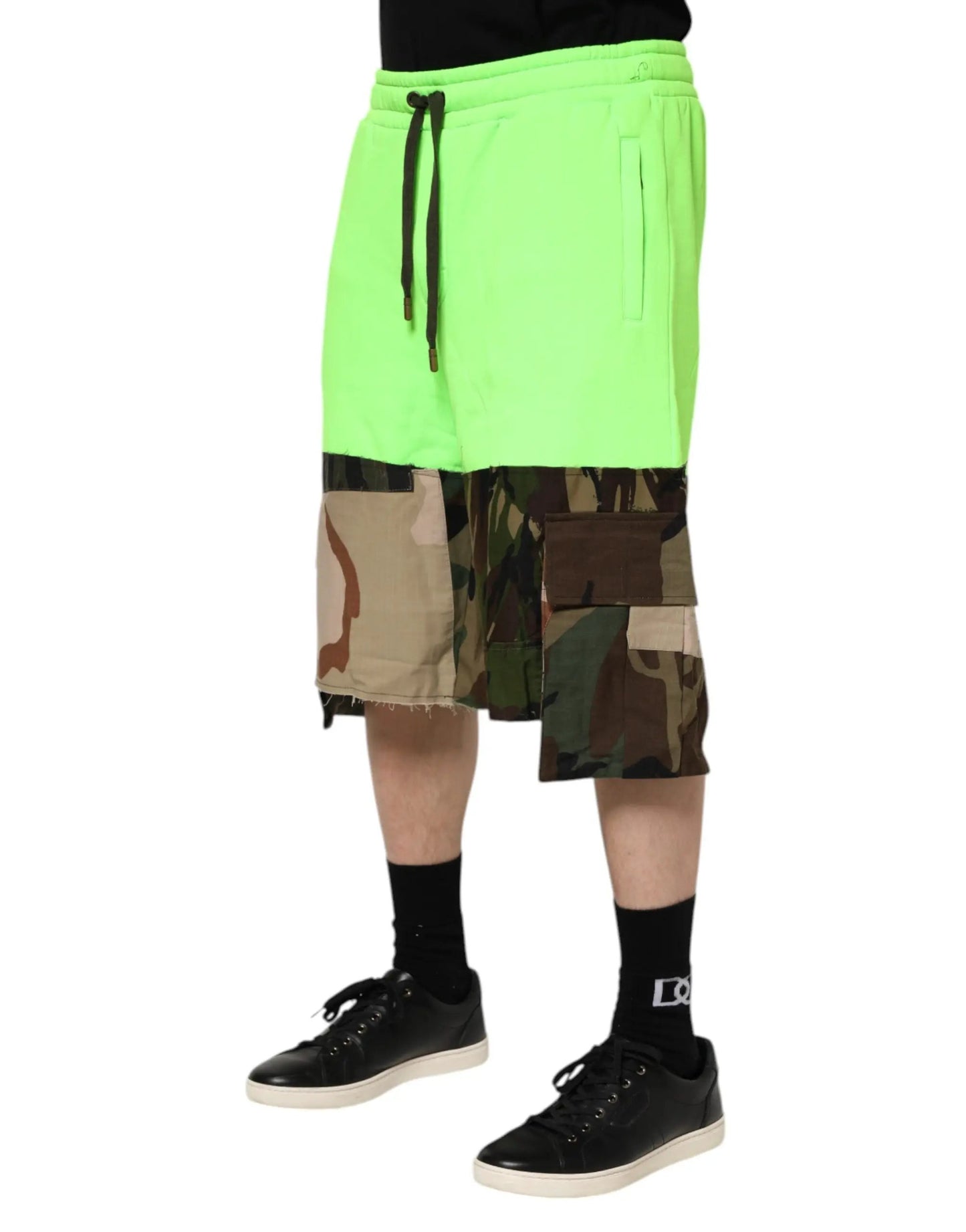 Dolce & Gabbana Green Patchwork Cargo Bermuda Men Shorts by Dolce & Gabbana