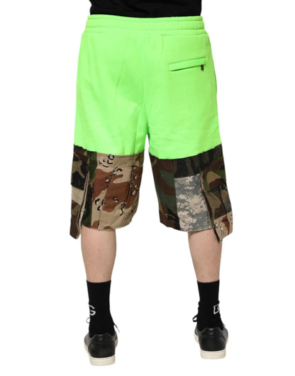 Dolce & Gabbana Green Patchwork Cargo Bermuda Men Shorts by Dolce & Gabbana