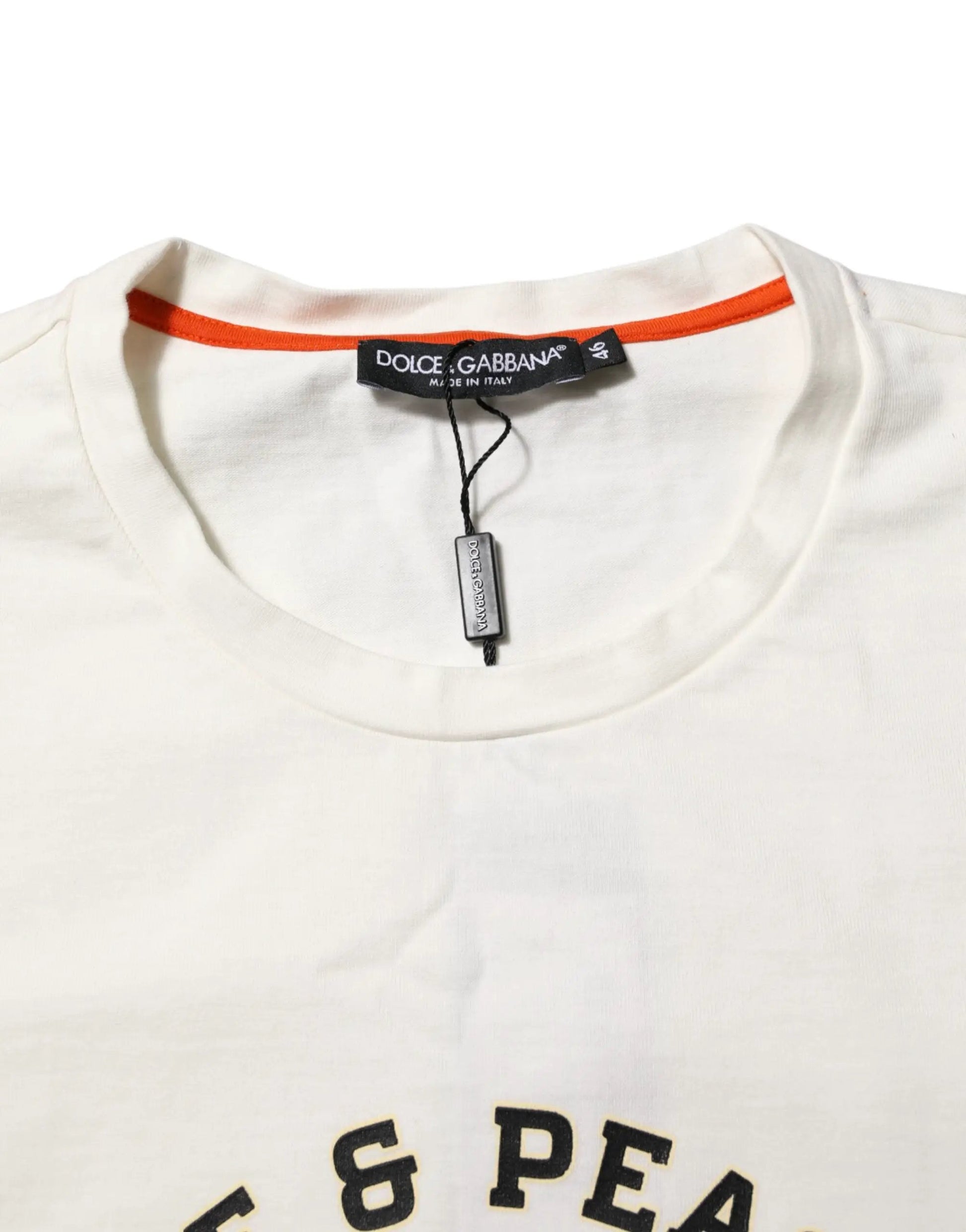 Dolce & Gabbana White Love Peace Cotton Men Crew Neck T-shirt by Dolce & Gabbana
