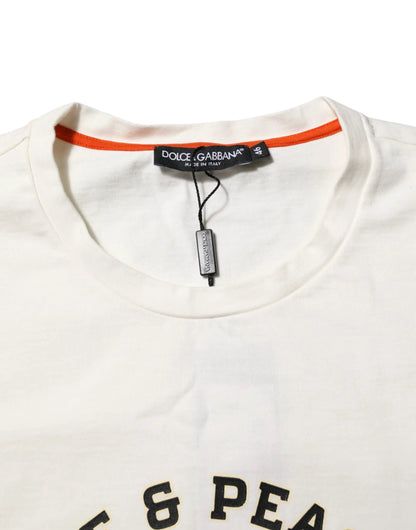 Dolce & Gabbana White Love Peace Cotton Men Crew Neck T-shirt by Dolce & Gabbana