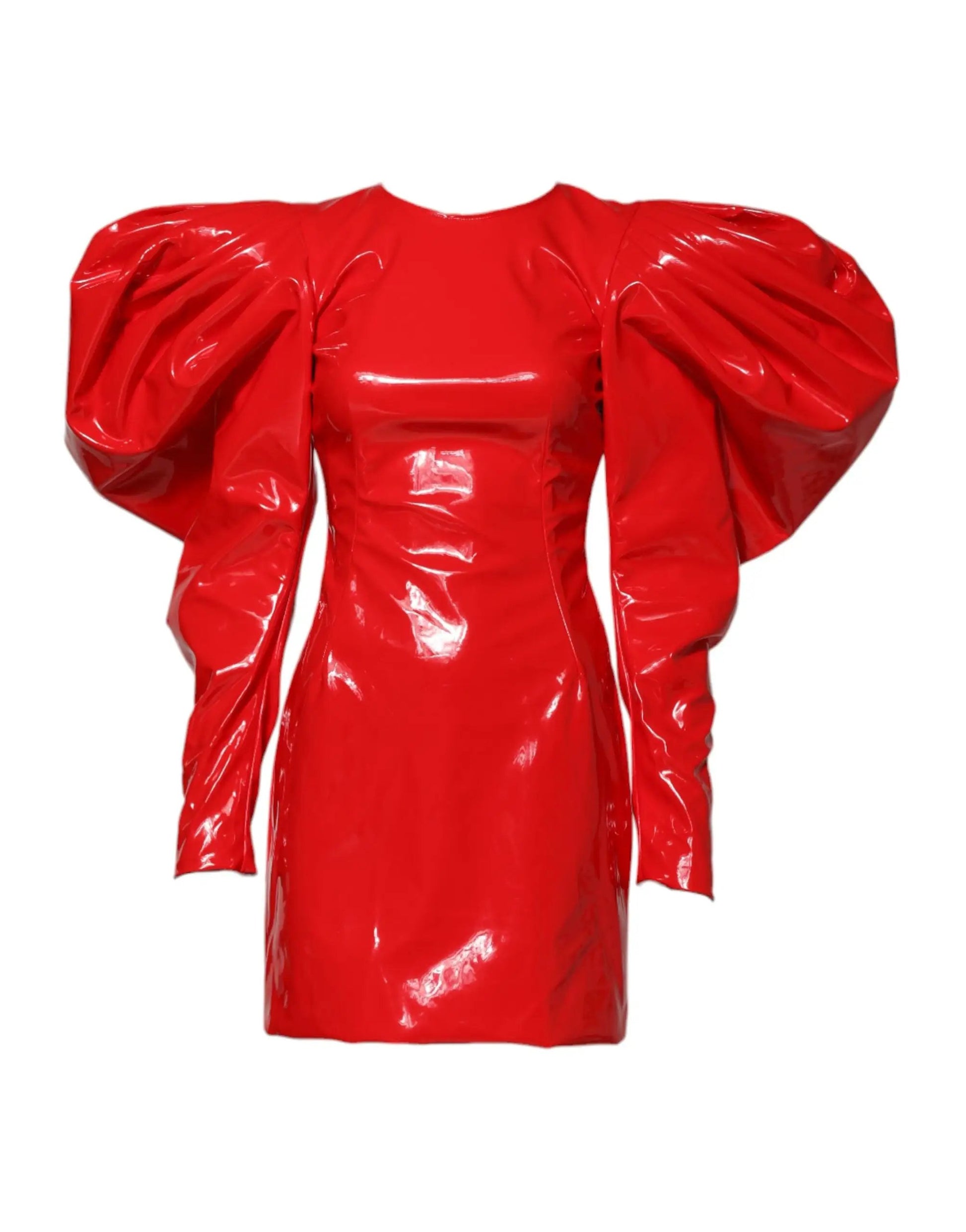 Dolce & Gabbana Red Patent Leather Puff Sleeves Mini Dress by Dolce & Gabbana