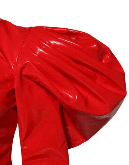 Dolce & Gabbana Red Patent Leather Puff Sleeves Mini Dress by Dolce & Gabbana