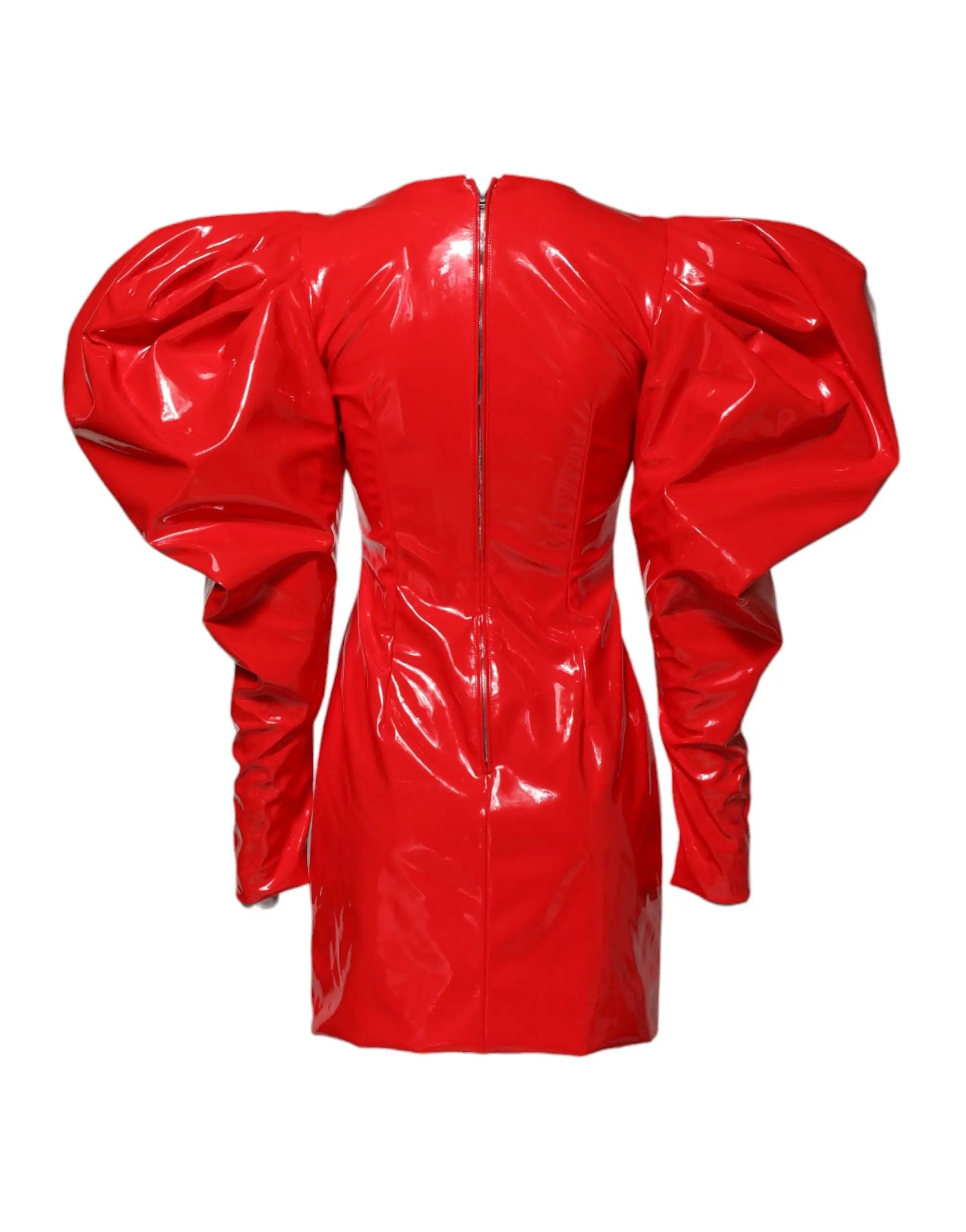 Dolce & Gabbana Red Patent Leather Puff Sleeves Mini Dress by Dolce & Gabbana