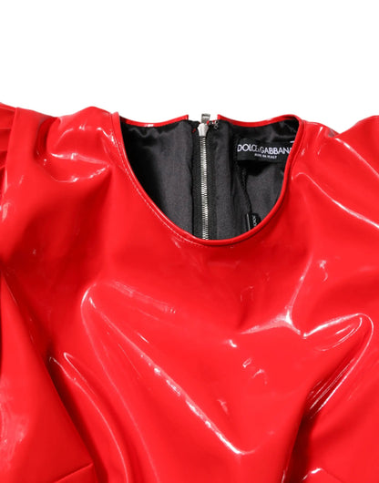 Dolce & Gabbana Red Patent Leather Puff Sleeves Mini Dress by Dolce & Gabbana