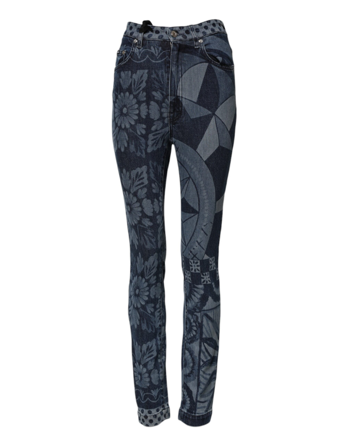 Jean Dolce & Gabbana femme skinny imprimé en coton bleu – PAN76485