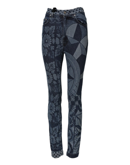 Jean Dolce & Gabbana femme skinny imprimé en coton bleu – PAN76485