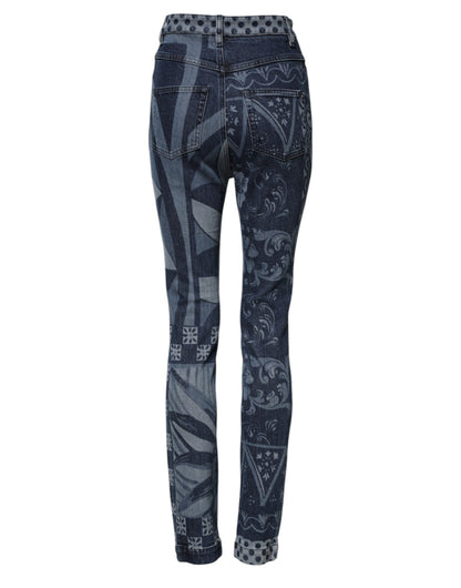 Jean Dolce & Gabbana femme skinny imprimé en coton bleu – PAN76485