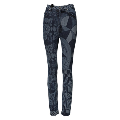 Jean Dolce & Gabbana femme skinny imprimé en coton bleu – PAN76485