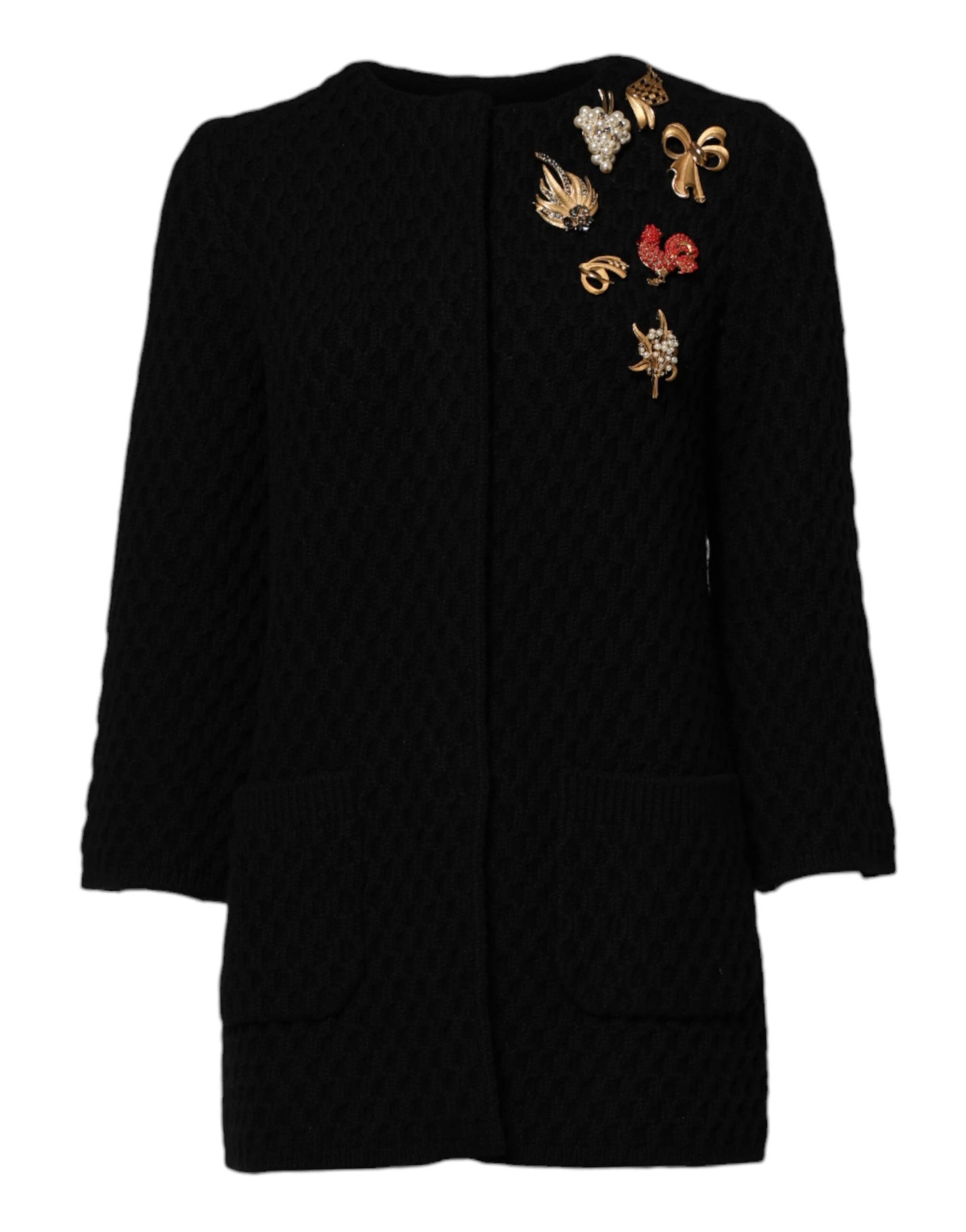 Dolce & Gabbana Black Cashmere Quilted Embellished Jacket by Dolce & Gabbana