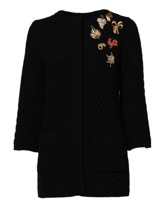 Dolce & Gabbana Black Cashmere Quilted Embellished Jacket by Dolce & Gabbana