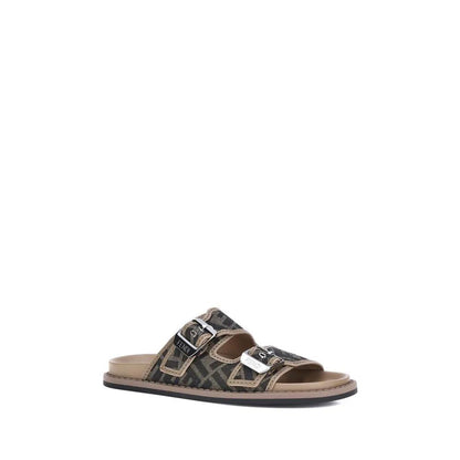 Fendi Brown Calf Leather Bos Taurus Flat Sandals by Fendi