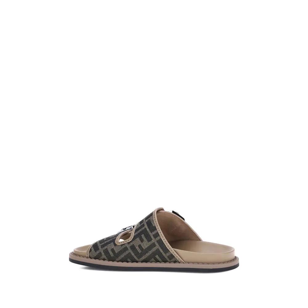 Fendi Brown Calf Leather Bos Taurus Flat Sandals by Fendi