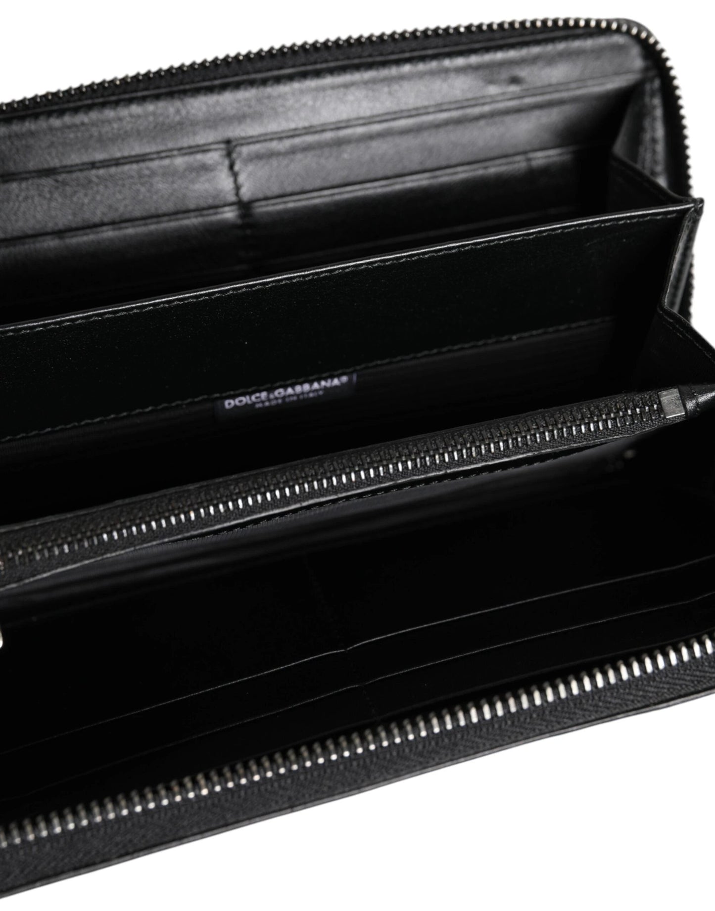Dolce & Gabbana Black Leather Logo Plaque Zip Around Continental Wallet