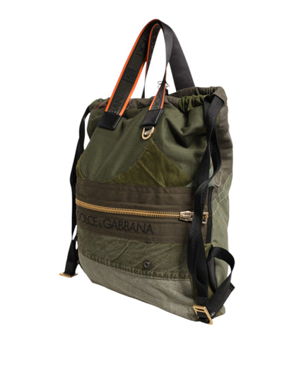 Dolce Et Gabbana Sac À Dos Patchwork Vert Militaire Chic Avec Doublure Luxueuse Suprême