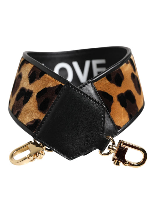 Bandoulière de sac Dolce & Gabbana femme réversible léopard en coton et cuir noir – WMB523