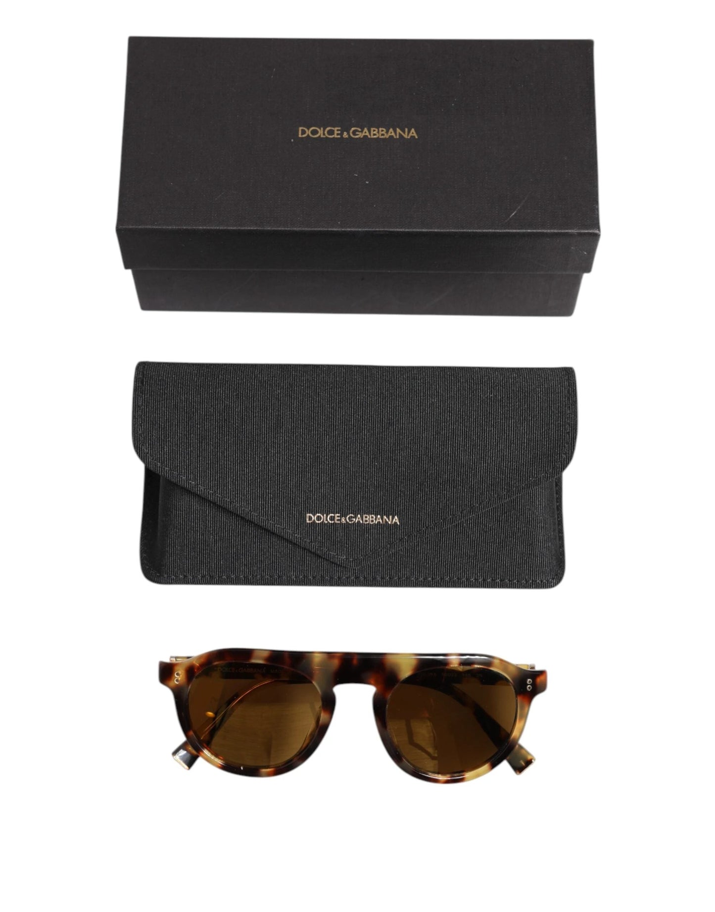 Dolce & Gabbana Brown Acetate Round Leopard Print Eyewear Sunglasses by Dolce & Gabbana