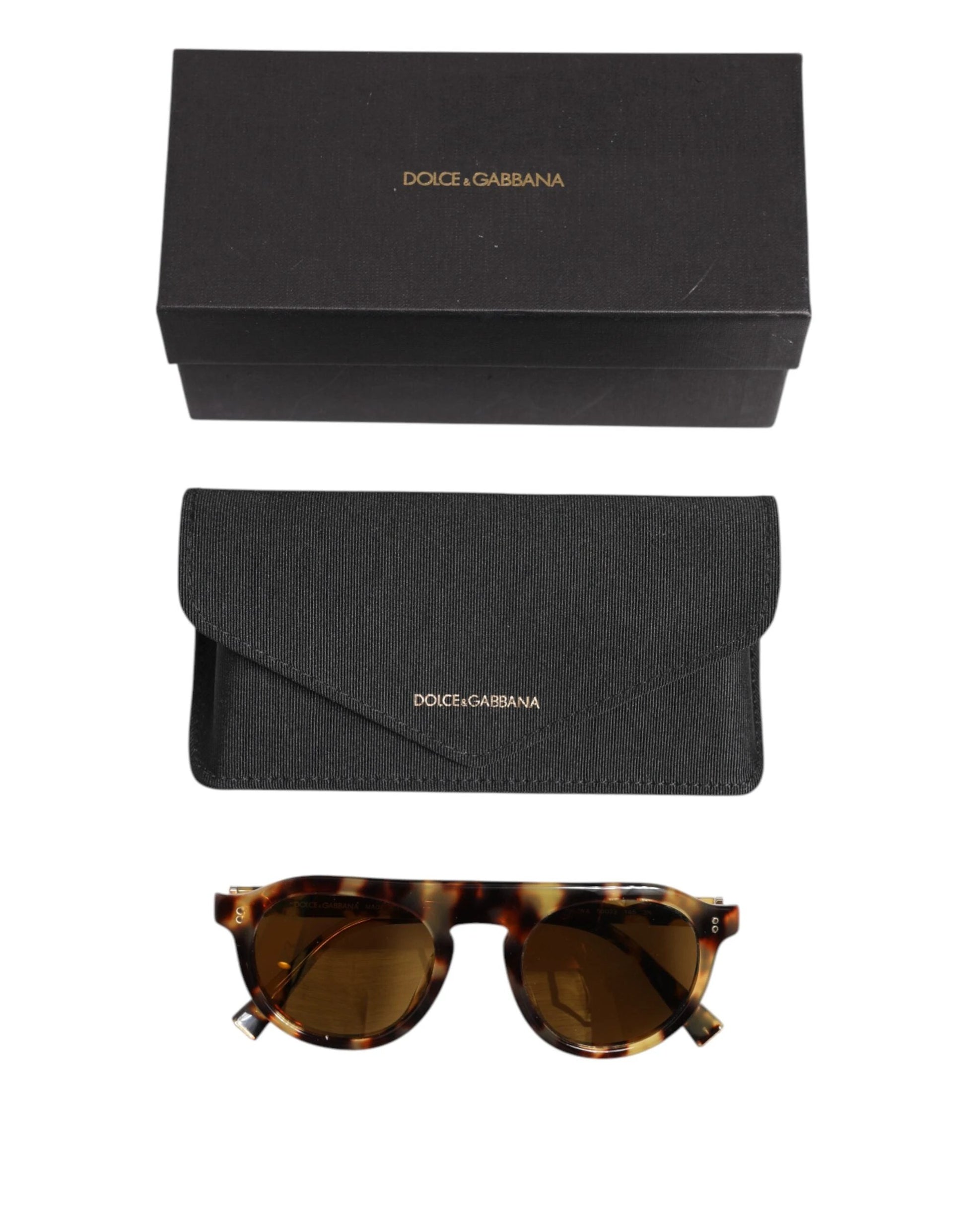 Dolce & Gabbana Brown Acetate Round Leopard Print Eyewear Sunglasses by Dolce & Gabbana