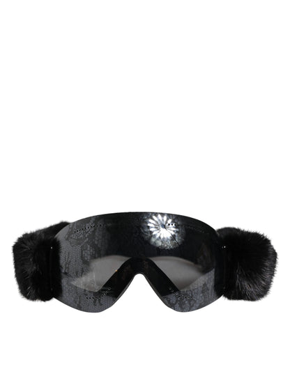 Dolce & Gabbana Black Bi0759 Lace Mirrored Ski Goggles Mask Sunglasses by Dolce & Gabbana