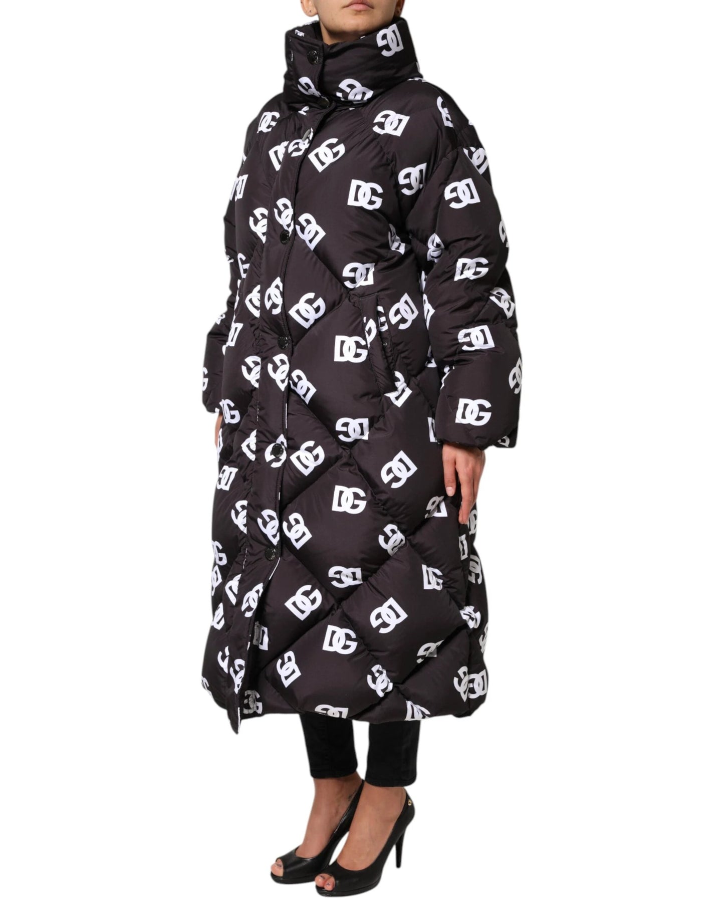 Dolce & Gabbana Black DG Mania Puffer Quilted Long Coat Jacket by Dolce & Gabbana