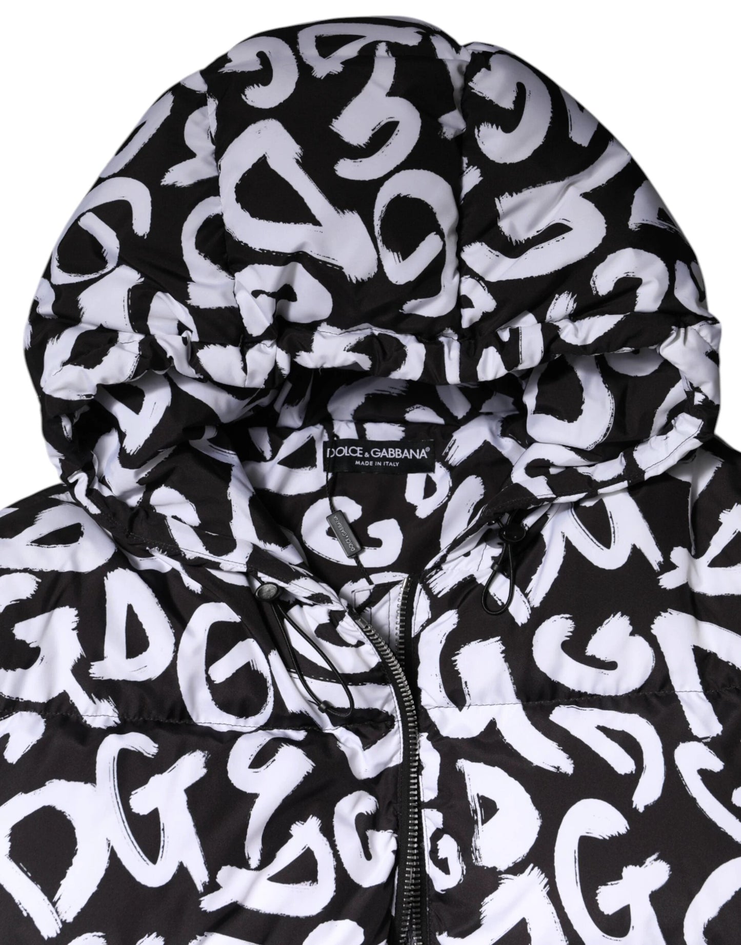 Dolce & Gabbana Black White DG Mania Hooded Long Coat Jacket by Dolce & Gabbana