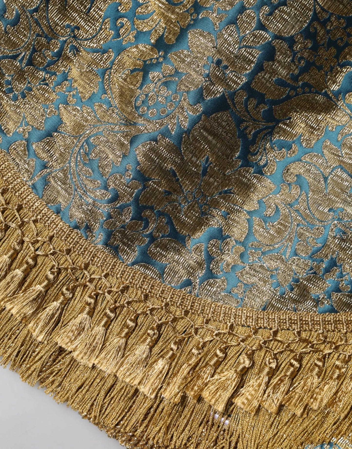 Dolce & Gabbana Blue Floral Jacquard Tasseled Mini Skirt by Dolce & Gabbana
