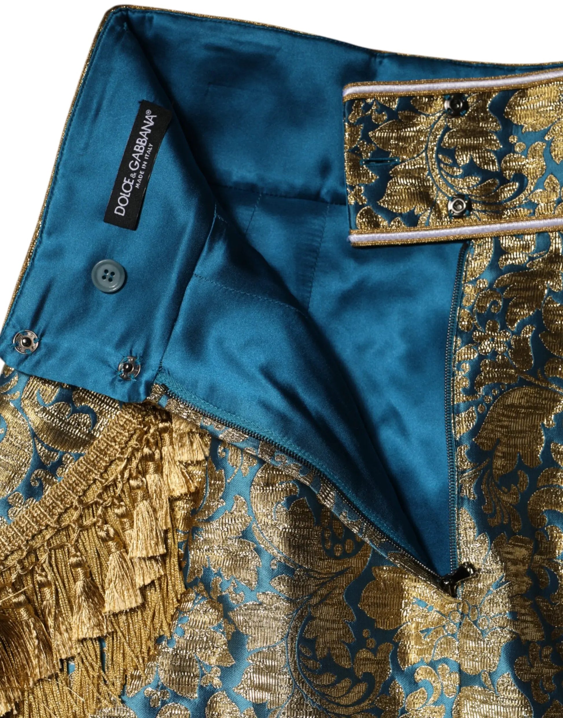 Dolce & Gabbana Blue Floral Jacquard Tasseled Mini Skirt by Dolce & Gabbana