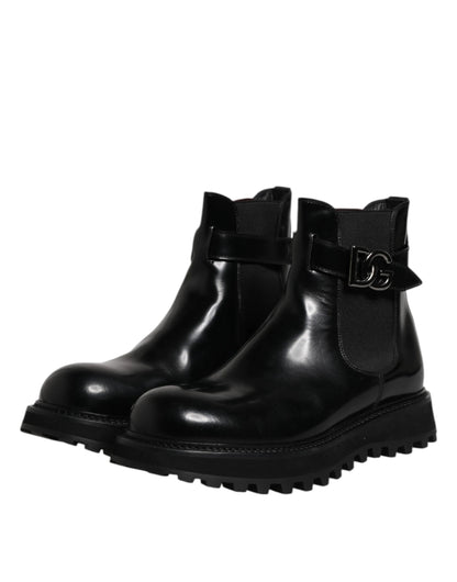 Dolce & Gabbana Black Belted DG Logo Men Chelsea Boots Shoes by Dolce & Gabbana