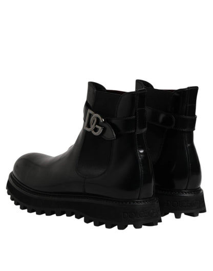 Dolce & Gabbana Black Belted DG Logo Men Chelsea Boots Shoes by Dolce & Gabbana