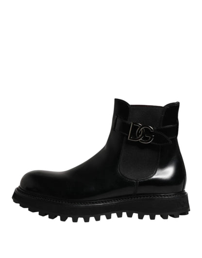 Dolce & Gabbana Black Belted DG Logo Men Chelsea Boots Shoes by Dolce & Gabbana