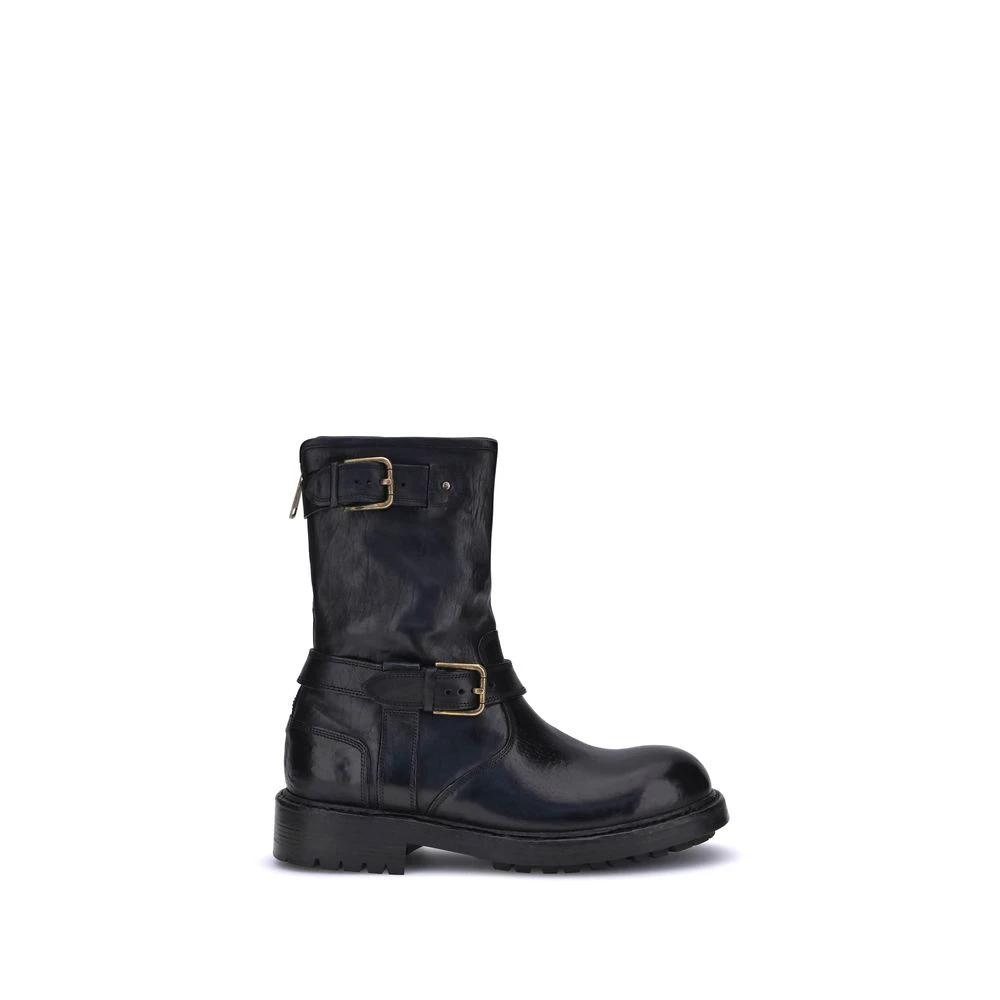 Dolce & Gabbana Black Calf Leather Bos Taurus Lace-Up Boots by Dolce & Gabbana