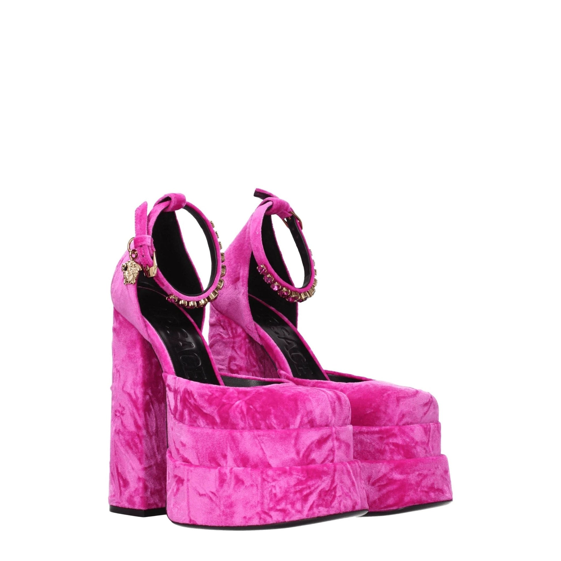 Versace Pink Velvet Platform Sandals by Versace