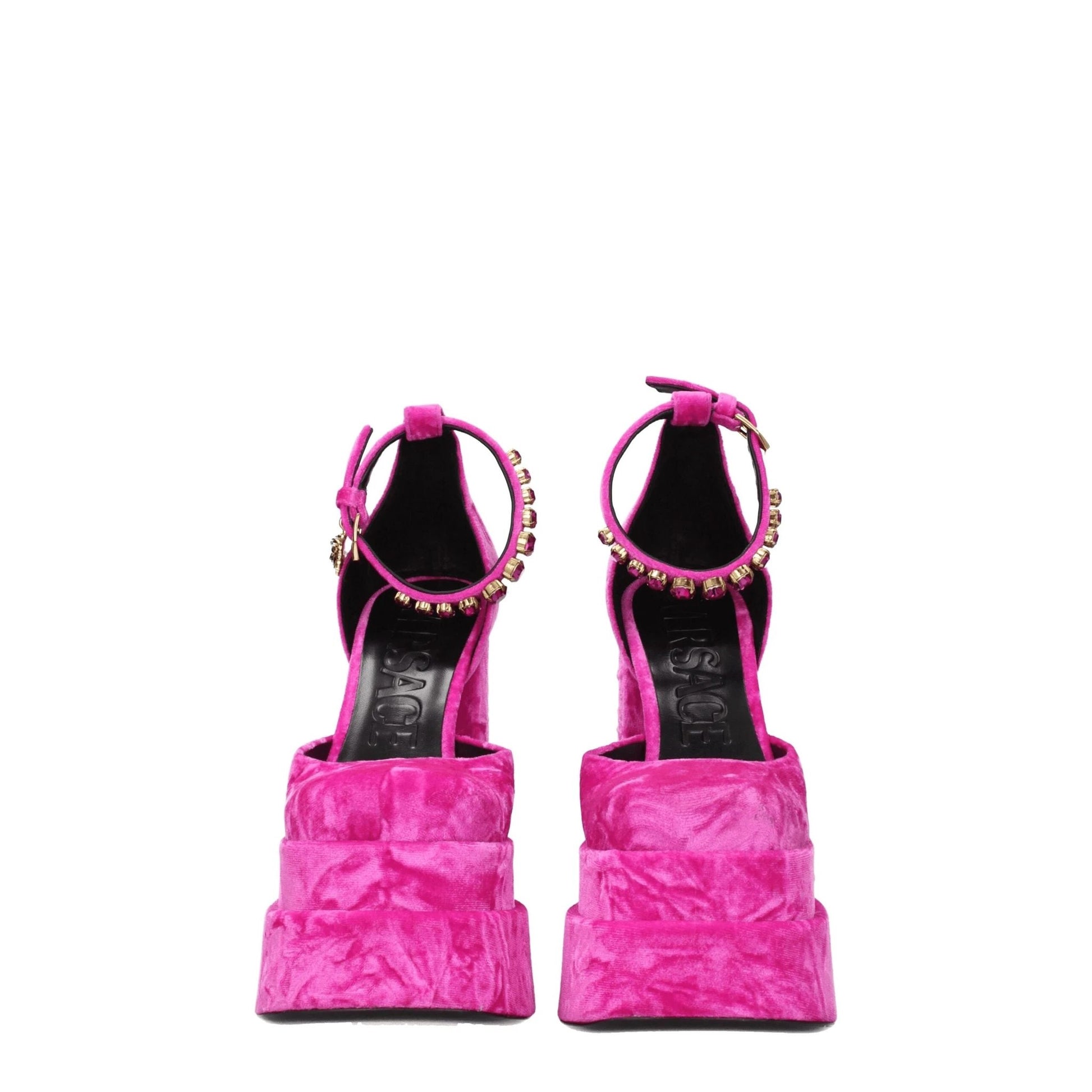 Versace Pink Velvet Platform Sandals by Versace