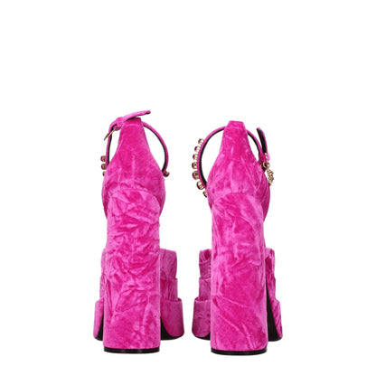 Versace Pink Velvet Platform Sandals by Versace