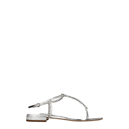 Miu Miu Gray Leather Flip-Flop Sandals by Miu Miu