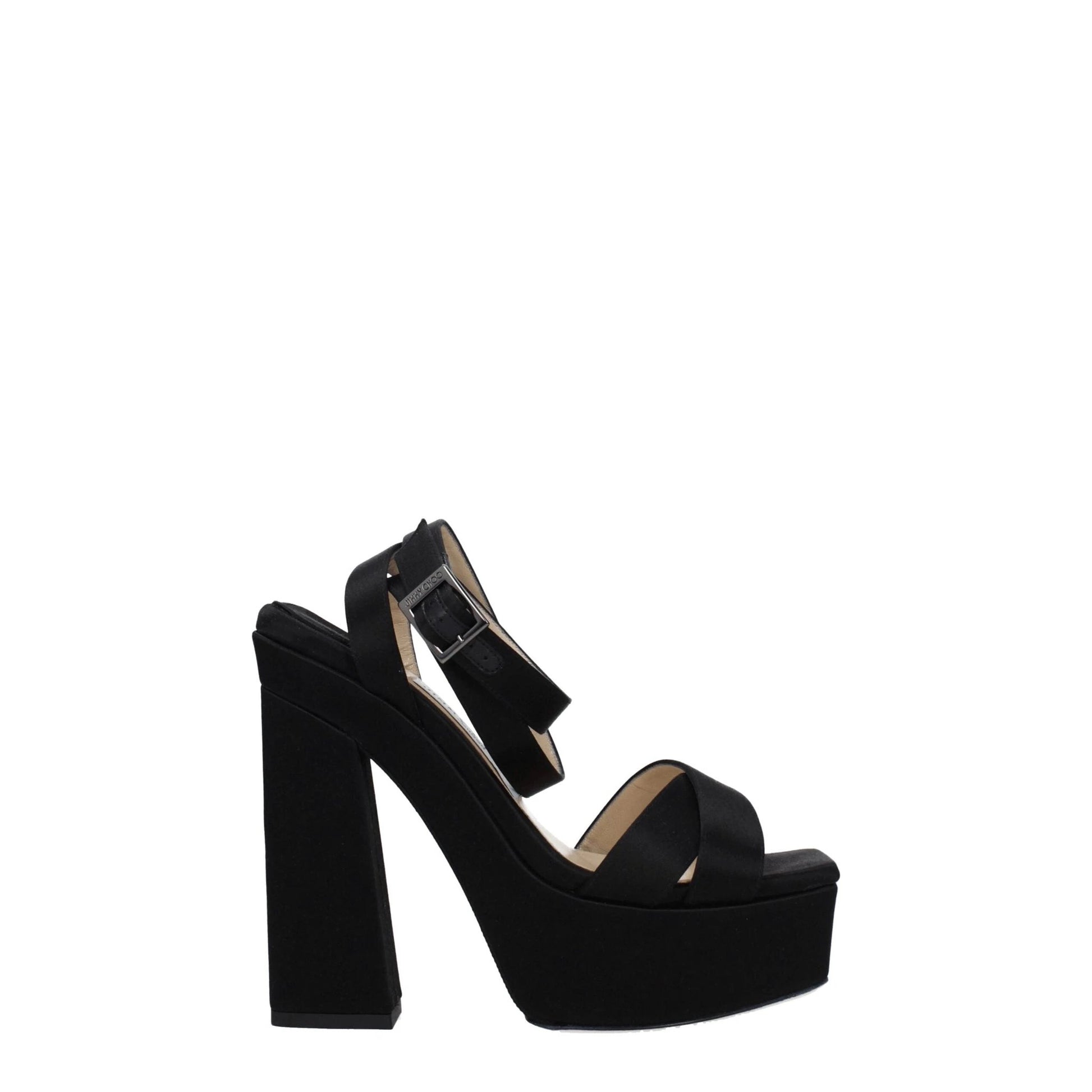 Jimmy Choo Black Satin Platform Sandals by Jimmy Choo