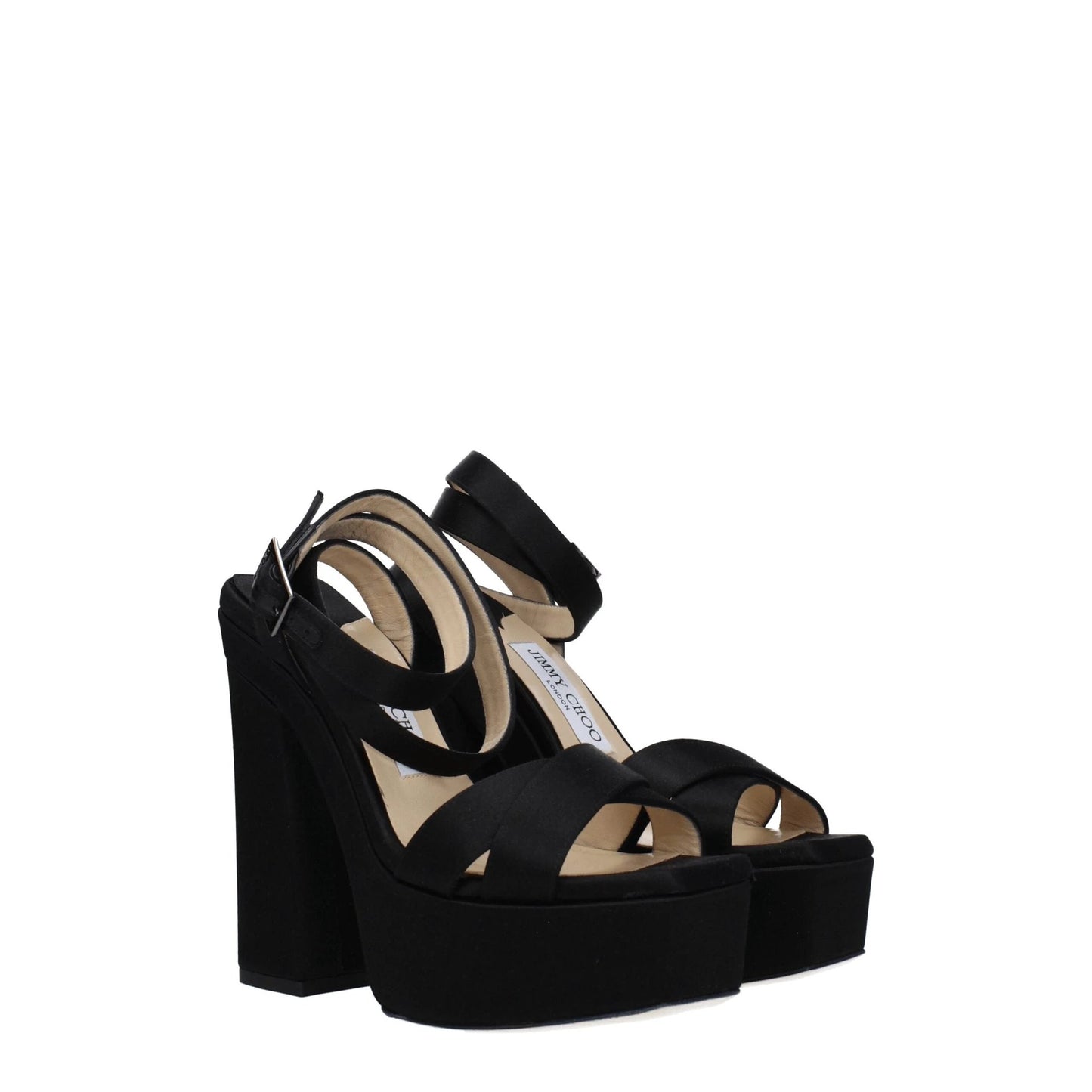 Jimmy Choo Black Satin Platform Sandals by Jimmy Choo