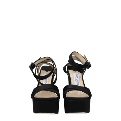 Jimmy Choo Black Satin Platform Sandals by Jimmy Choo