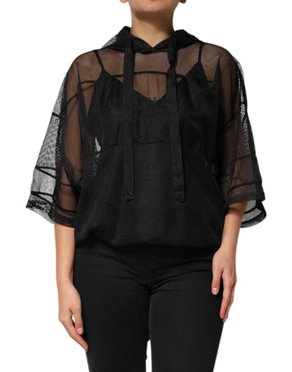 Dolce & Gabbana Black See Through Hooded Pullover Sweater by Dolce & Gabbana