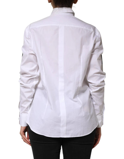 Dolce & Gabbana White Crystal Embellished Collared Shirt Top by Dolce & Gabbana