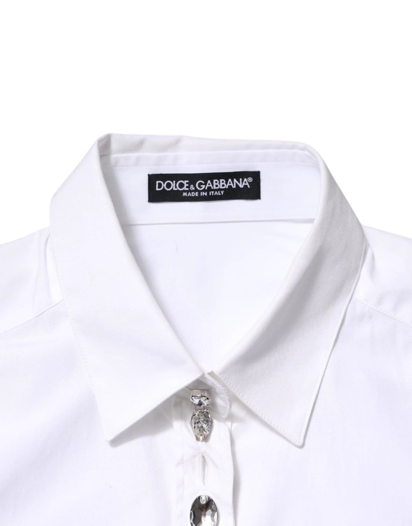 Dolce & Gabbana White Crystal Embellished Collared Shirt Top by Dolce & Gabbana
