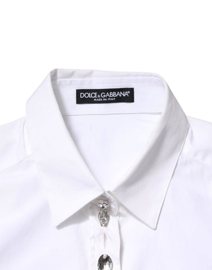 Dolce & Gabbana White Crystal Embellished Collared Shirt Top by Dolce & Gabbana