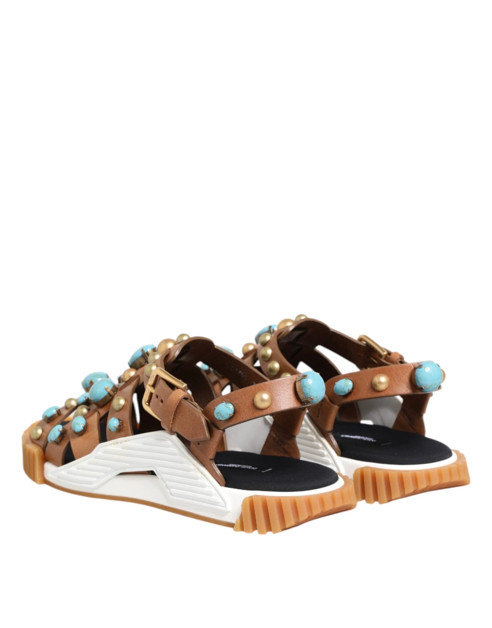 Dolce & Gabbana Brown Leather Studded Slides Sandals Shoes by Dolce & Gabbana