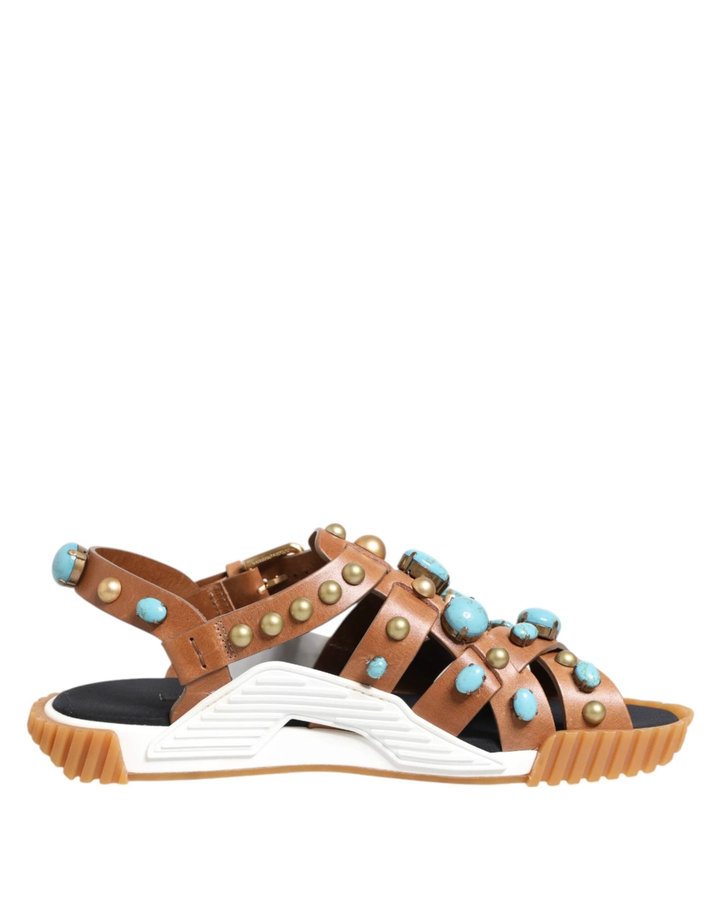 Dolce & Gabbana Brown Leather Studded Slides Sandals Shoes by Dolce & Gabbana