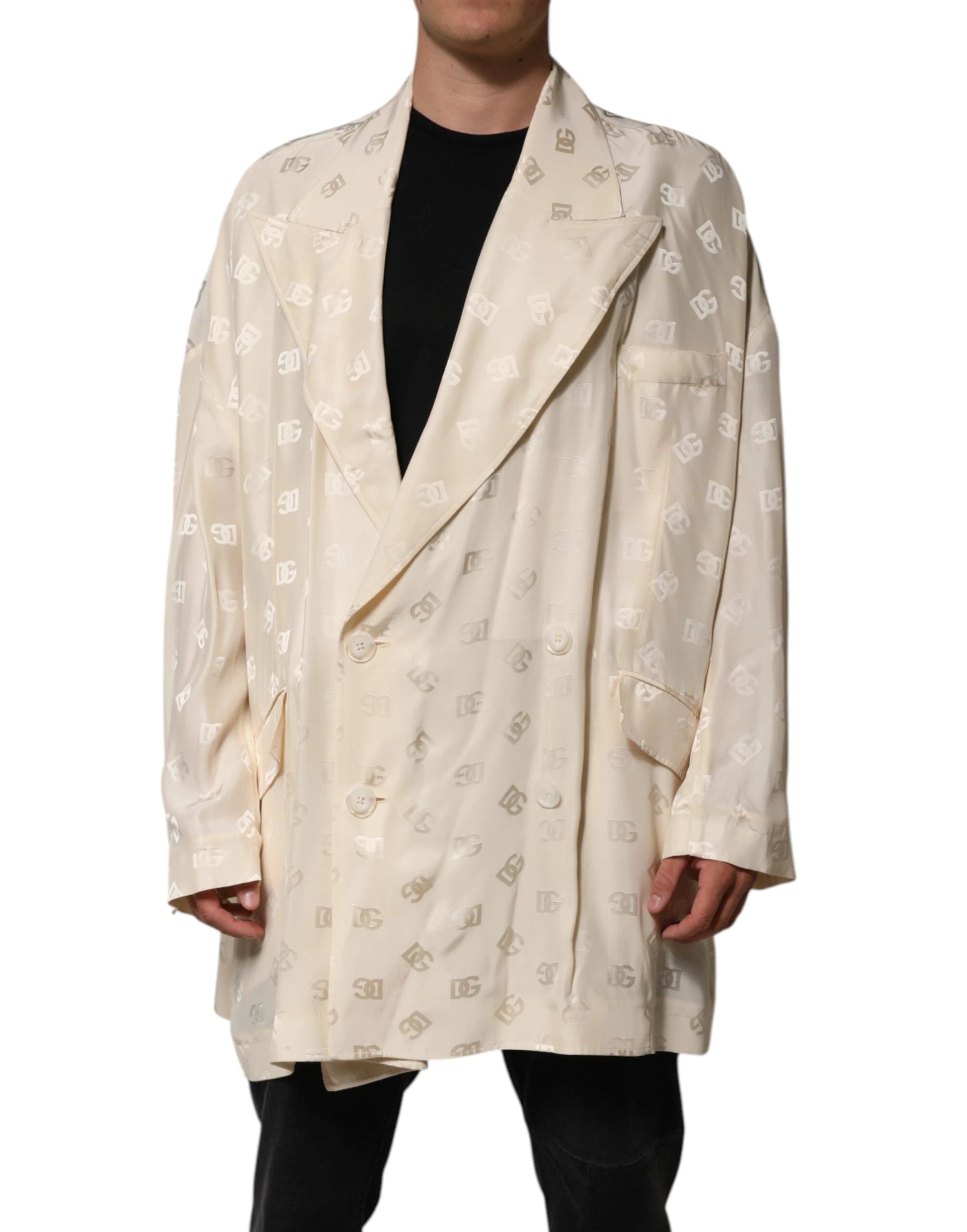 Dolce & Gabbana Beige Polyester Logo Monogram Coat Jacket by Dolce & Gabbana