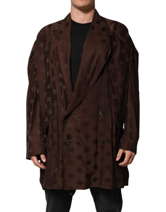 Dolce & Gabbana Brown Polyester Logo Monogram Coat Jacket by Dolce & Gabbana