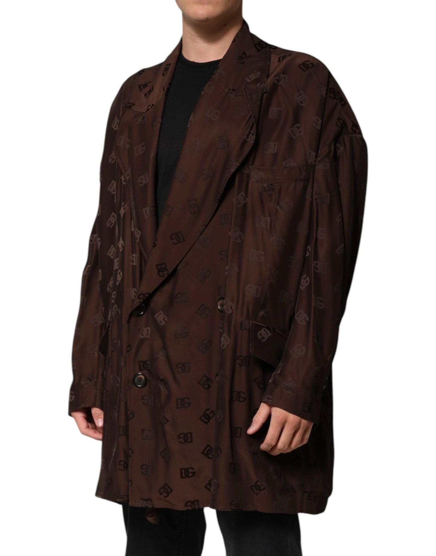 Dolce & Gabbana Brown Polyester Logo Monogram Coat Jacket by Dolce & Gabbana